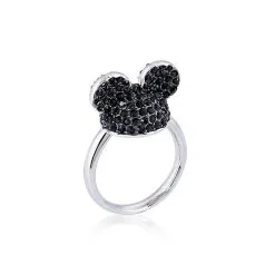 Disney Store France // Couture Kingdom Bague Mickey Mouse Plaquée Or Blanc à Cristaux Noirs