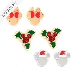 Disney Vente Privee // Disney Store Lot De 3 Paires De Clous D'oreilles Mickey Et Minnie, Holiday Cheer